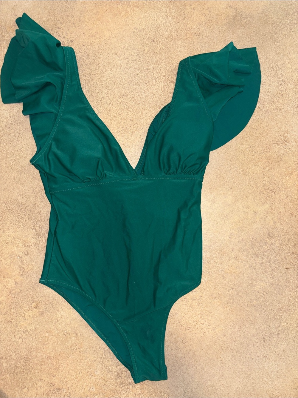 Emerald Ruffle Shoulder One-Piece Swimsuit